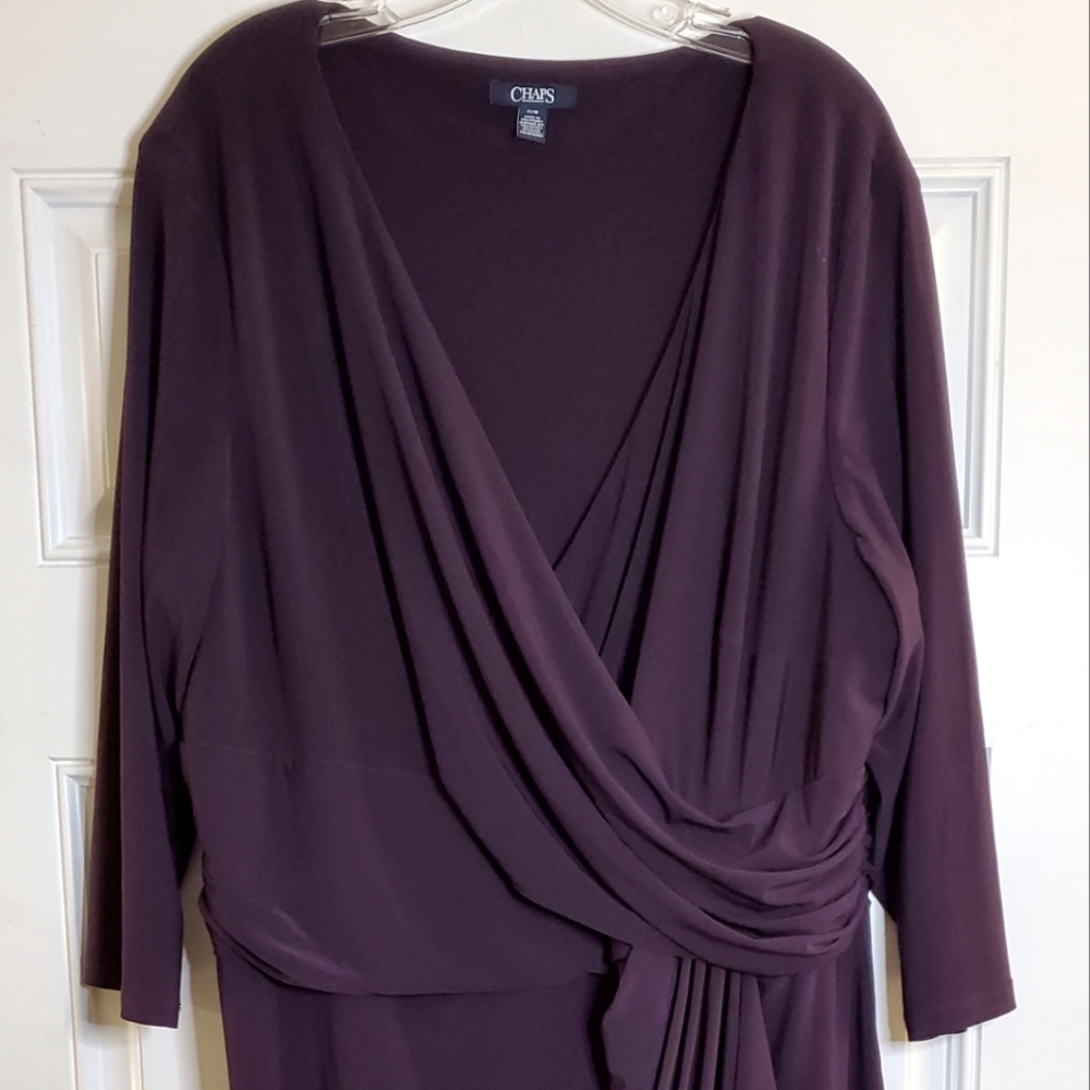 💎 Chaps dresses purple fashionable with swoop design at the waist. Size 24W